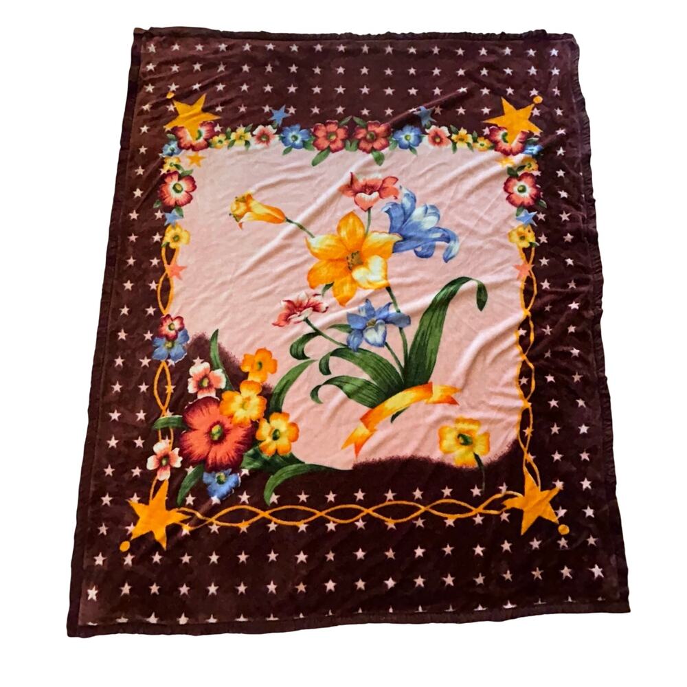 Vintage Korea style Native American Indian floral theme reversible blanket Minky